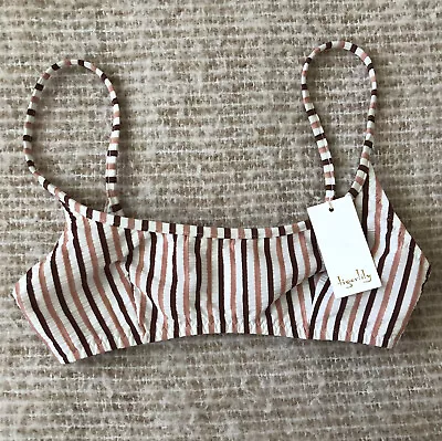 Tigerlily “Tami” Scoop Bra Striped Bikini Top Tan Beige Seersucker AU 6 • $34