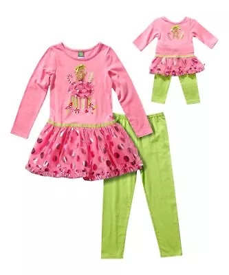 Girl And 18  Doll Matching Pink Christmas Dress Legging Outfit Fit American Girl • $29.99