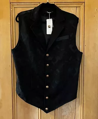 VATPAVE Mens Victorian Steampunk Gothic Waistcoat Suit Vest Size Large Black NWT • $29.94