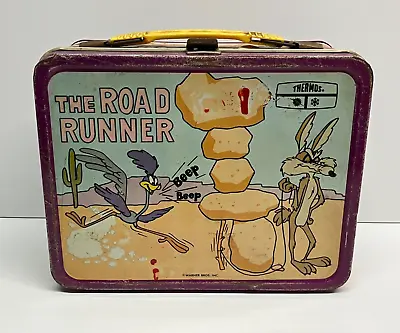Vintage 1970s Thermos Co THE ROAD RUNNER Metal Lunch Box • $35