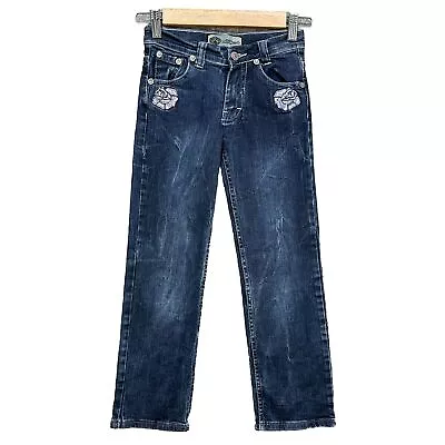 Ed Hardy By Christian Audigier Distressed Denim Kids Jeans Size 134 Floral • £18.99