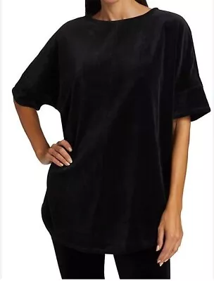 Joan Vass Plus Size Black Velour Short Sleeve Blouse Tunic Top 2X • $19.99