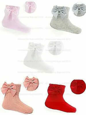 New Baby Girl Socks Satin Bow Ankle 0-6 6-12 12-24 Months 5 Colours Soft Touch • £3.15
