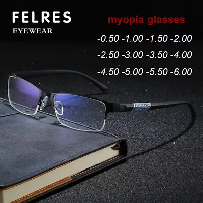 Men Half Frame Anti Blue Light Myopia Nearsighted Glasses Retro Metal Glasses • $7.99