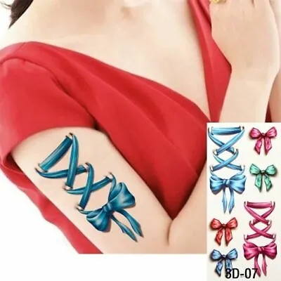 3D Ribbon Lace & Bows Temporary Waterproof Tattoos Sleeve Women Fake Sticker Arm • £2.99