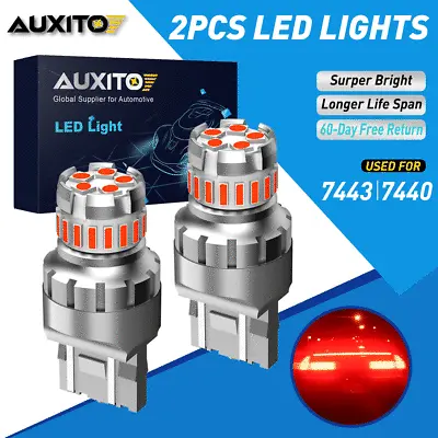 $13.49 • Buy AUXITO 7443 7440 LED Red Strobe Flash Brake Stop Tail Parking Light Bulbs CANBUS