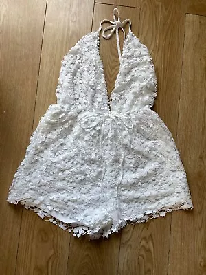 Crochet V Neck Sleevless Playsuit By Missguided Size 10 Cream • £4