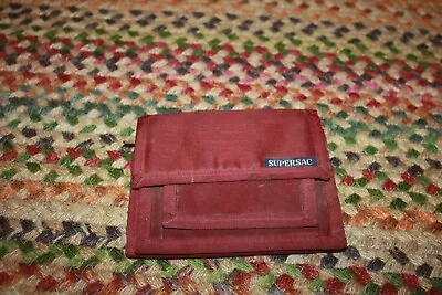 VTG SUPERSAC WALLET NYLON 5x6 BURGUNDY TAN LOGO TAB HOOK & LOOP • $9.99