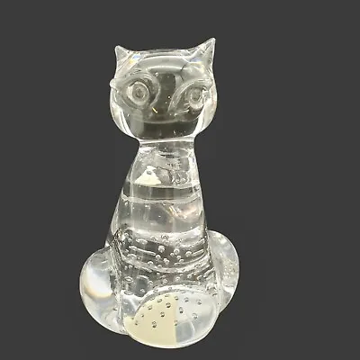 Vintage Crystal Cat Glass Paperweight Kitty SIAMESE Bubbled  Keepsake Collect • $11.48