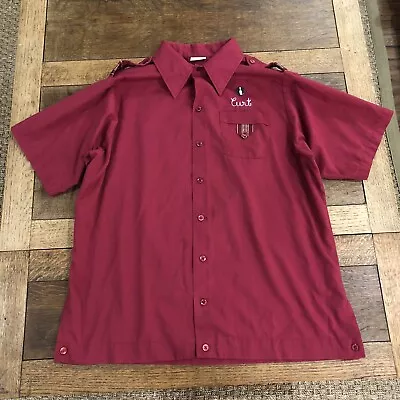 VTG 70s King Louie Bowling Shirt Mens XL Burgundy Chainstitched Screen Printed  • $25