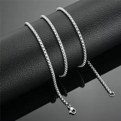 Round Box Chain Stainless Steel Necklace Silver Men Women Link Jewelry 16 -32   • $6.59