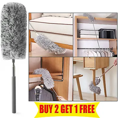 UK Extendable Handle Feather Duster Reach Telescopic Static Duster Cobweb Brush • £4.39