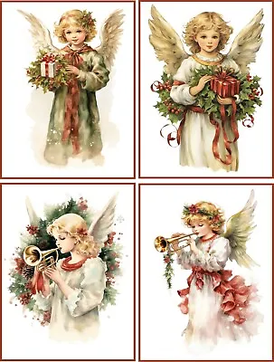 Christmas Holiday Angels Vintage Victorian Glossy 8 Blank Card Red Envelope • $15.95