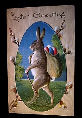 Rabbit With Sack Of Eggs~Flowers~Antique~Anthropomorphic~Easter Postcard-h289 • $12