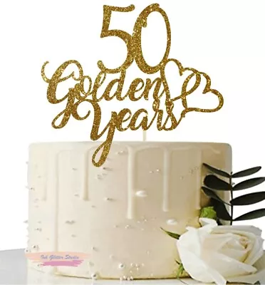 Golden Wedding Anniversary Glitter Cake Topper Decoration 50th Anniversary • £5.89