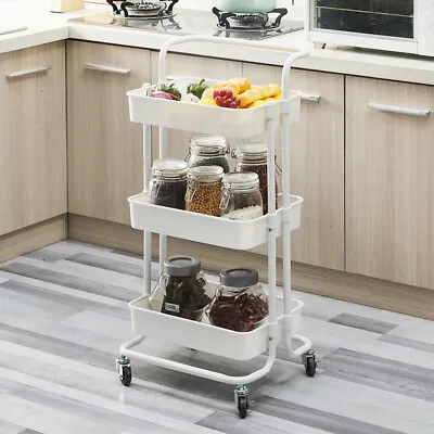 3 Tier Rolling Kitchen Trolley Cart Metal+PP  Storage Shelves Rack Utility Cart • $34.99