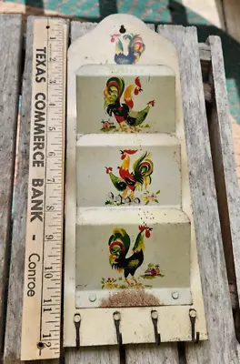 Vintage Tin Rooster & Chicken Letter Bills Misc Mail Key Holder Farmhouse Decor • $9.99