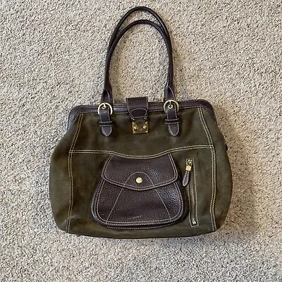 MAXX New York Handbag 100% Green LEATHER Brass Accent Purse Used • $11.99