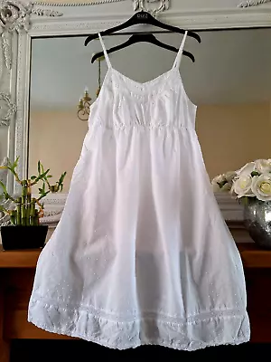 Marks And Spencer 100% Cotton Dobby  White Strappy  Sun Dress Uk 12 Immaculate • £4.99