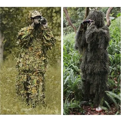 Adult Woodland Military Camo Camouflage Hunting Forest 3D Ghillie Burlap Suit UK • £28.95