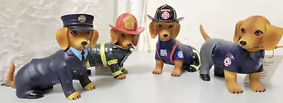 Lot Of 4 DACHSHUNDs HAMILTON COLLECTION Fur-ever Firefighter Dogs - Complete Set • $48.99