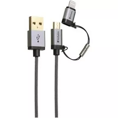 Verbatim  2 In 1 Micro USB/Lightning MFi-Certified Cable - 1.2m - Grey • $18.35