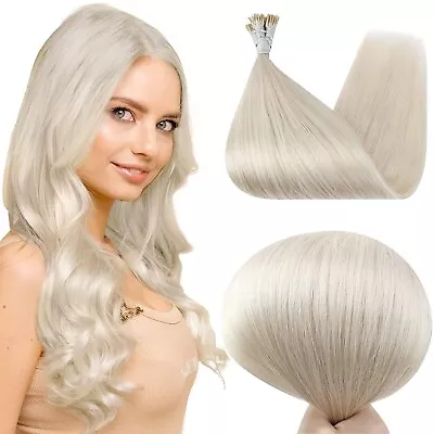 Full Shine 18 Inch I Tip Hair Extensions White Blonde #1000 Real Human Hair Exte • $29.99