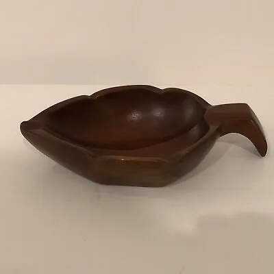 Vintage Lahms Mahogany Leaf Shaped Carved Wooden Small Dish Bowl Puerto Rico • $5