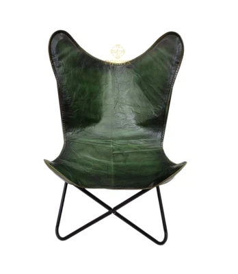 Butterfly Chair - Genuine Green Leather Handmade Openable Office Chair PL2-11 • $266.31