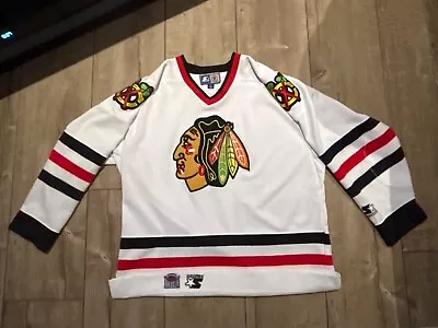 Vintage Starter Chicago Blackhawks White Replica Jersey Size Large Embroidered • $30