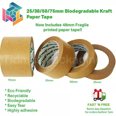 Brown Kraft Paper Tape Eco Friendly Recyclable Biodegradable Packaging Tape • £135.60