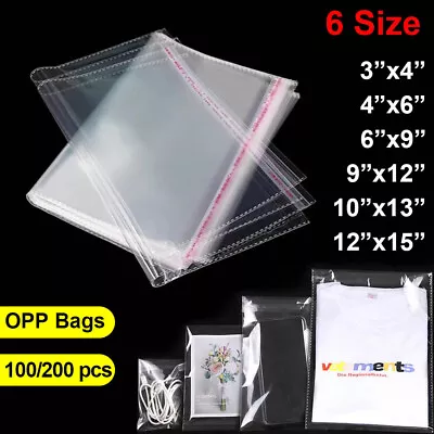 100-200pcs Self Adhesive Cellophane Bags Clear Resealable Plastic OPP Bags 1 Mil • $17.28