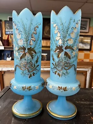 Bristol  Glass Blue Vase Hand Painted • $195