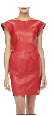 $175 • Buy Rachel Zoe “antonia “mini Red Lamb  Leather Dress Size 4 Retial $595