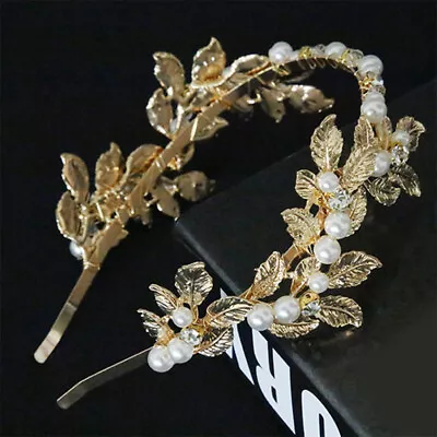  M Bride Greek Goddess Headband Bridal Leaf Headpiece Pearl Headdress • £10.15