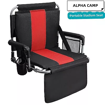 ALPHA CAMP Portable Folding Stadium Seat Bleacher Chair With Back Pad Cup Holder • $32.39