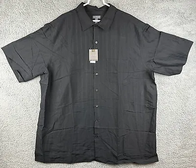 Van Heusen Button Up Shirt Mens 2XLT Short Sleeve Black Striped Poly Rayon • $15.99