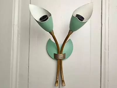 A Stilnovo Style 1950s Rare Italian Two-light Wall Sconce. Vintage Green • $551.45
