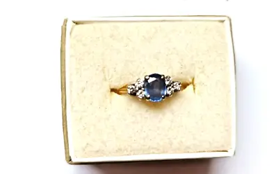 9 Ct Yellow Gold & Ceylon Sapphire & Diamond Engagement Ring Size L • £300
