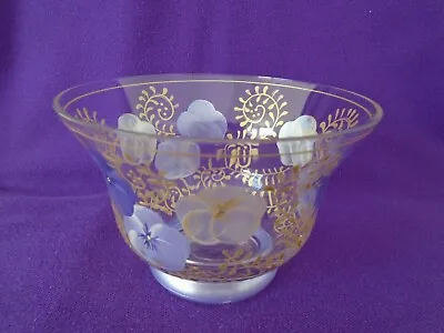 £6 • Buy Hand Painted Madiggan Australian Floral Glass Bowl Hand Decorated Purple Gold 