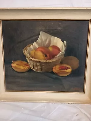 Mid Century Still Life Oil Painting Of Fruit Basket 15x13 18 X 16 W/ Frame. B42 • $125