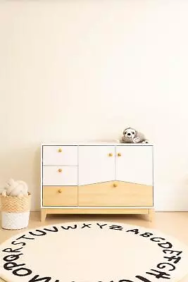 Cabinet 2-Door 4-Drawer Chest Of Drawers Storage Unit Dresser Cody White/Pine • £185.99