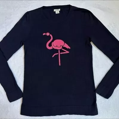 J. Crew Factory Navy & Hot Pink Flamingo Cotton Teddie Sweater Size M NWOT • $5