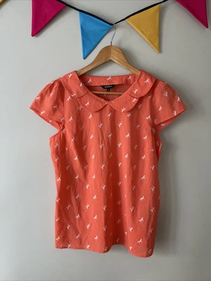 £9.95 • Buy PAPAYA  Top Size 10 PEACH/SALMON Colour Lightweight Summer Horses Pattern