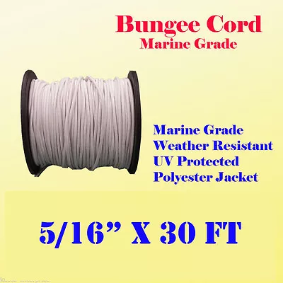 5/16  X 30 Ft (10 Yard) Premium Marine Grade Bungee Shock Stretch Cord UV White • $14.95