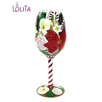 Lolita HOLIDAY BEAUTY 15oz Wine Glass Christmas Hand Painted GLS11-5510D MIB • £48.21