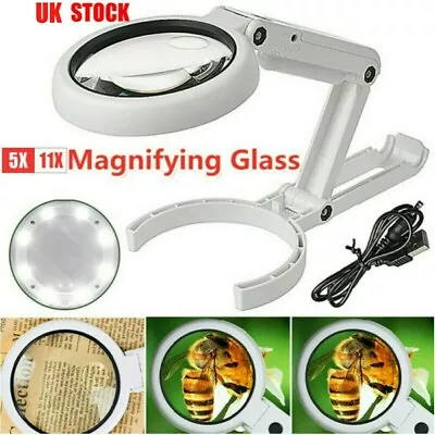 Large Magnifying Glass With Light 8 LED Magnifier Foldable Stand Desk Reading UK • £8.19