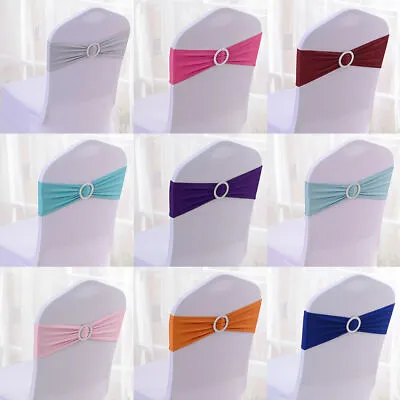 £0.99 • Buy 1-100 Elastic Spandex Chair Cover Stretch Band Bow With Buckle Wedding Decor