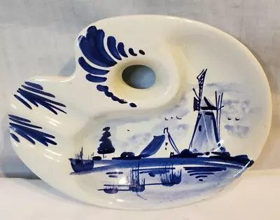 Vintage Delft Holland Blue White Windmill Ashtray 6'' • $11.99