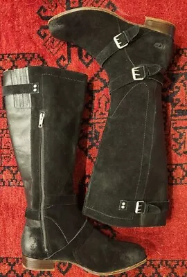 UGG Australia Cydnee Riding Boots Black Suede/Leather Knee High Women's Sz 11 • $39.95